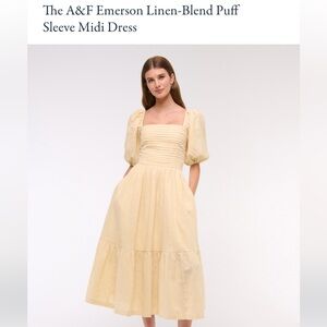 Abercrombie & Fitch Emerson Linen Blend Puff Sleeve Midi Dress Medium Tall